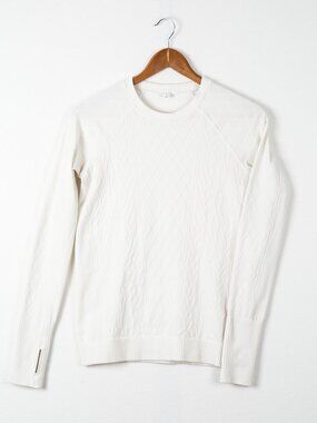 Lululemon White Textured Knit Long Sleeve Top Crewneck Athleisure Size 8 Women